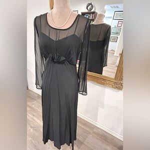 Vintage Carole Little Illusion neckline Black Velvet Whimsigoth Witchy MaxiDress